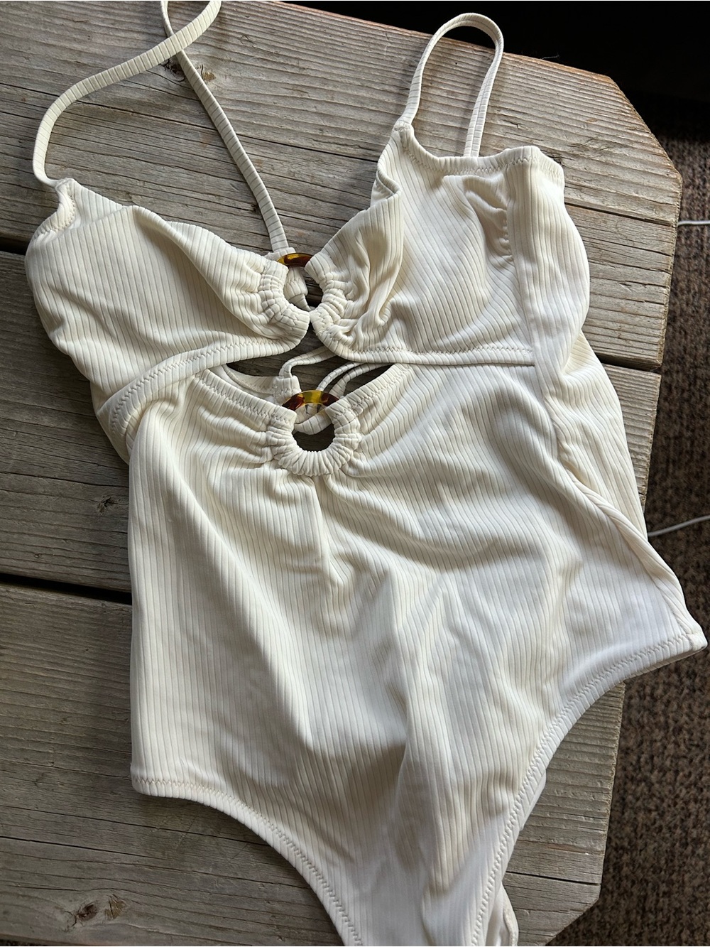 Shade & Shore Cream Ribbed One-Piece Swimsuit